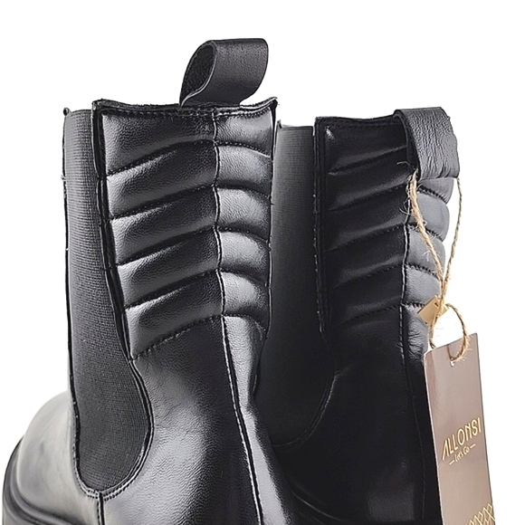 ALLONSI Women's Black Leather Pull On Ankle Boots Chunky Platform Lug Soles Sz 6 - Picture 7 of 14